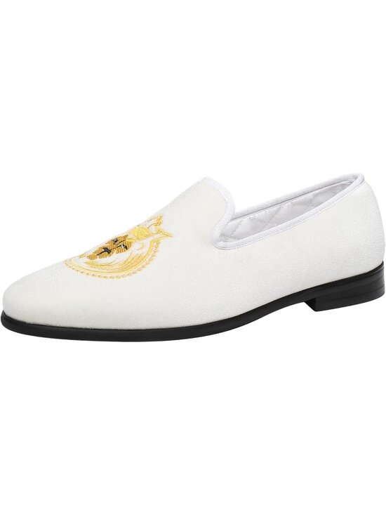 ELANROMAN Men\'s White Velvet Loafers Embroidered Lion Crown Formal Party Shoes main image 6